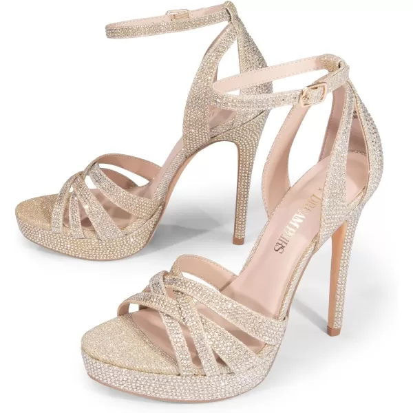 imageDREAM PAIRS Womens Platform Stiletto Heels Open Toe Ankle Strappy High Heels Fashion Wedding Dressy Pump Sandals ShoesGoldglitter