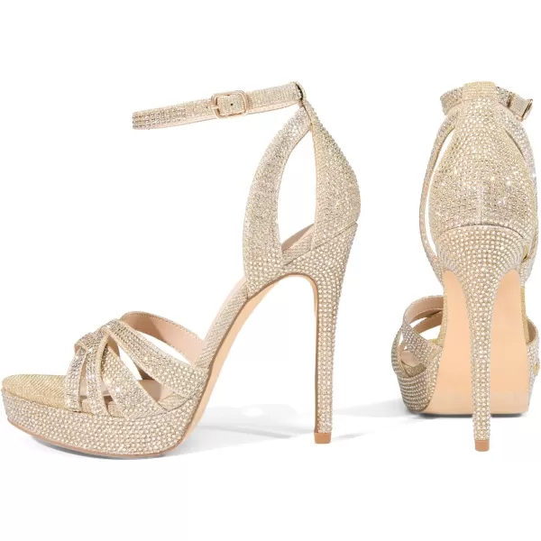 imageDREAM PAIRS Womens Platform Stiletto Heels Open Toe Ankle Strappy High Heels Fashion Wedding Dressy Pump Sandals ShoesGoldglitter