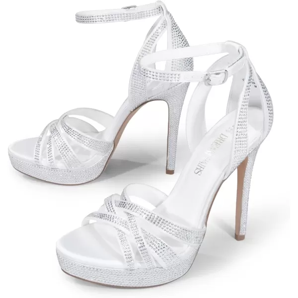 imageDREAM PAIRS Womens Platform Stiletto Heels Open Toe Ankle Strappy High Heels Fashion Wedding Dressy Pump Sandals ShoesWhitesatin