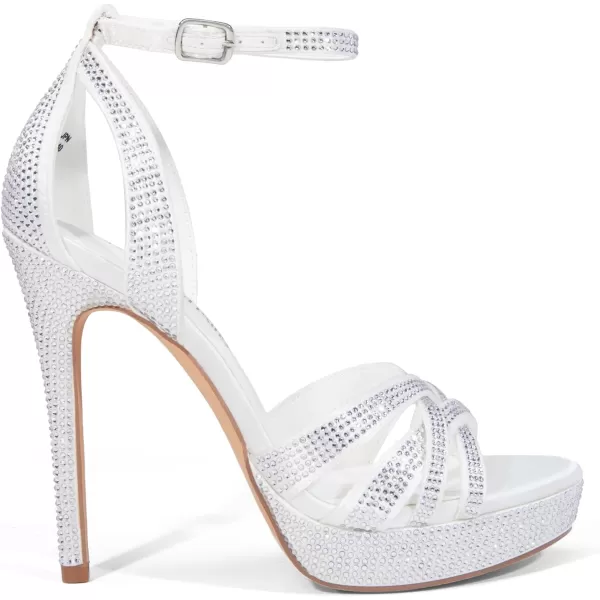 imageDREAM PAIRS Womens Platform Stiletto Heels Open Toe Ankle Strappy High Heels Fashion Wedding Dressy Pump Sandals ShoesWhitesatin