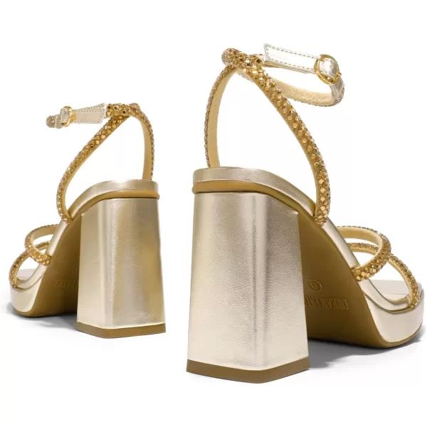 imageDREAM PAIRS Womens Platform Strappy Heels Open Toe Ankle Strap Square Party Sandals Y2K Dress ShoesGold Rhinestone