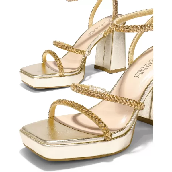 imageDREAM PAIRS Womens Platform Strappy Heels Open Toe Ankle Strap Square Party Sandals Y2K Dress ShoesGold Rhinestone