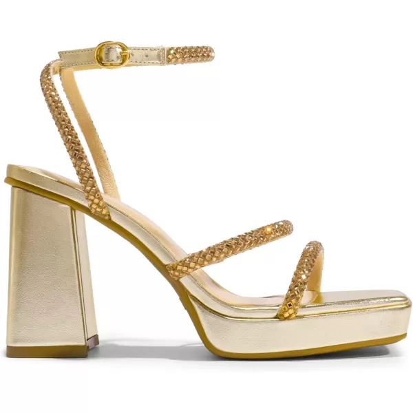 imageDREAM PAIRS Womens Platform Strappy Heels Open Toe Ankle Strap Square Party Sandals Y2K Dress ShoesGold Rhinestone