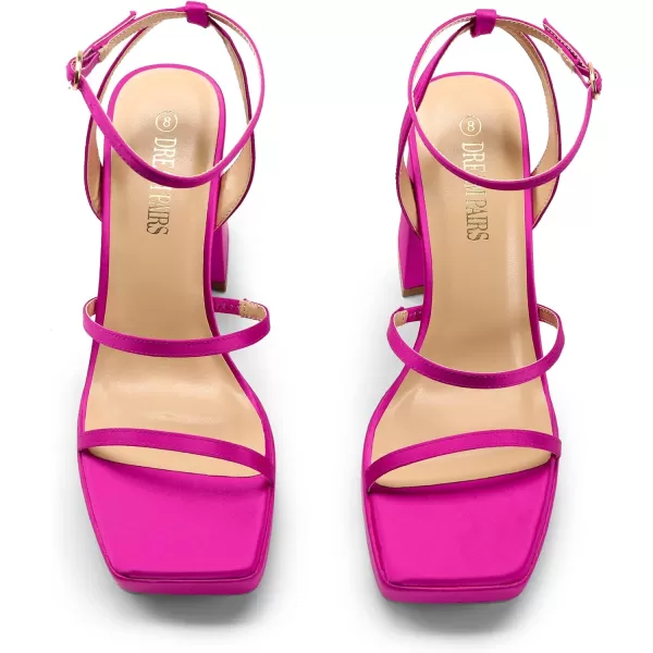 imageDREAM PAIRS Womens Platform Strappy Heels Open Toe Ankle Strap Square Party Sandals Y2K Dress ShoesHot Pink