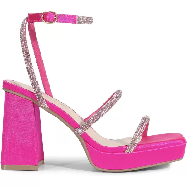 imageDREAM PAIRS Womens Platform Strappy Heels Open Toe Ankle Strap Square Party Sandals Y2K Dress ShoesHot Pink Rhinestone