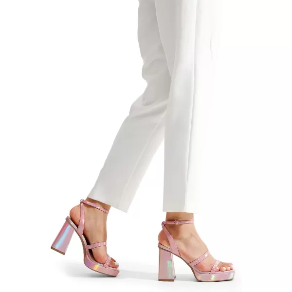 imageDREAM PAIRS Womens Platform Strappy Heels Open Toe Ankle Strap Square Party Sandals Y2K Dress ShoesPink Pu