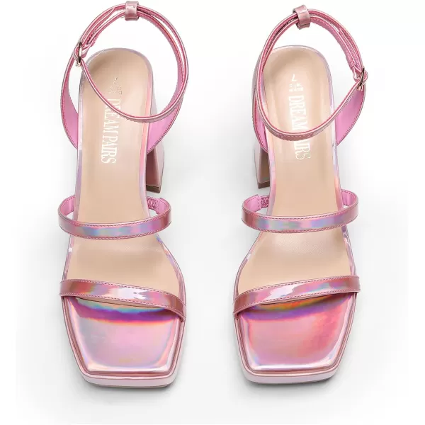 imageDREAM PAIRS Womens Platform Strappy Heels Open Toe Ankle Strap Square Party Sandals Y2K Dress ShoesPink Pu