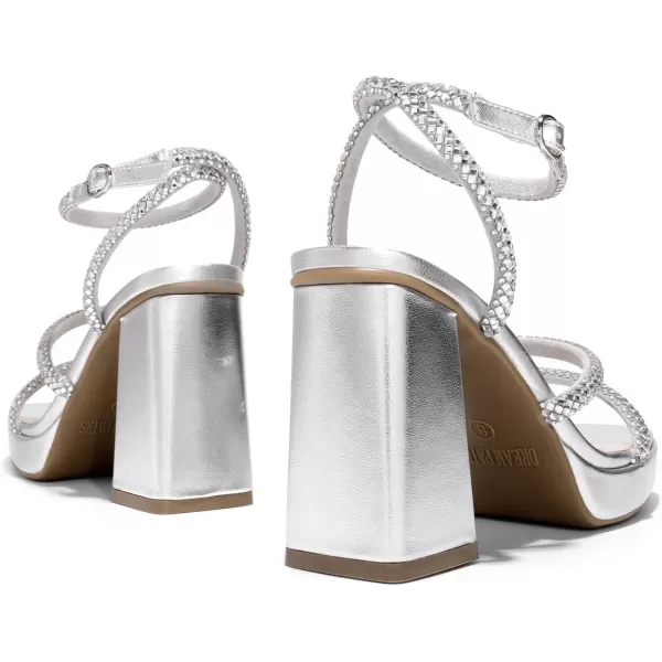 imageDREAM PAIRS Womens Platform Strappy Heels Open Toe Ankle Strap Square Party Sandals Y2K Dress ShoesSilver Rhinestone