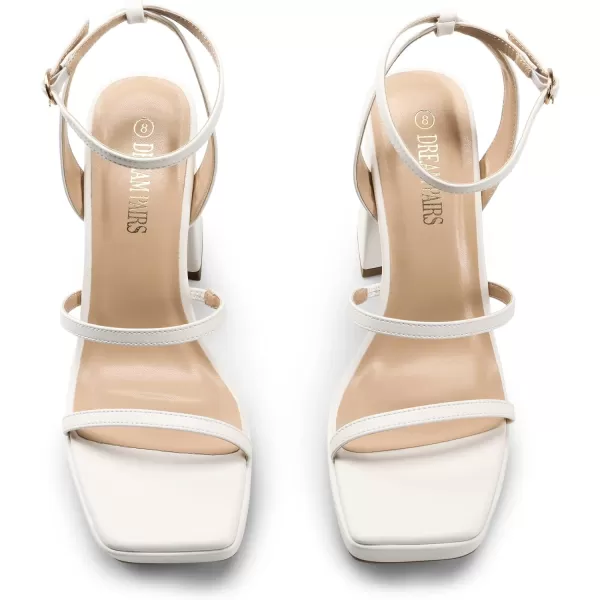 imageDREAM PAIRS Womens Platform Strappy Heels Open Toe Ankle Strap Square Party Sandals Y2K Dress ShoesWhite