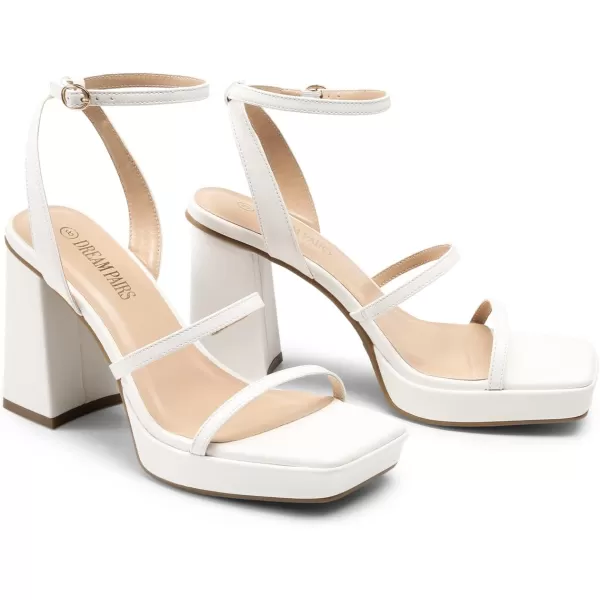 imageDREAM PAIRS Womens Platform Strappy Heels Open Toe Ankle Strap Square Party Sandals Y2K Dress ShoesWhite