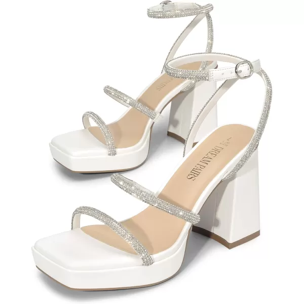 imageDREAM PAIRS Womens Platform Strappy Heels Open Toe Ankle Strap Square Party Sandals Y2K Dress ShoesWhite Rhinestone