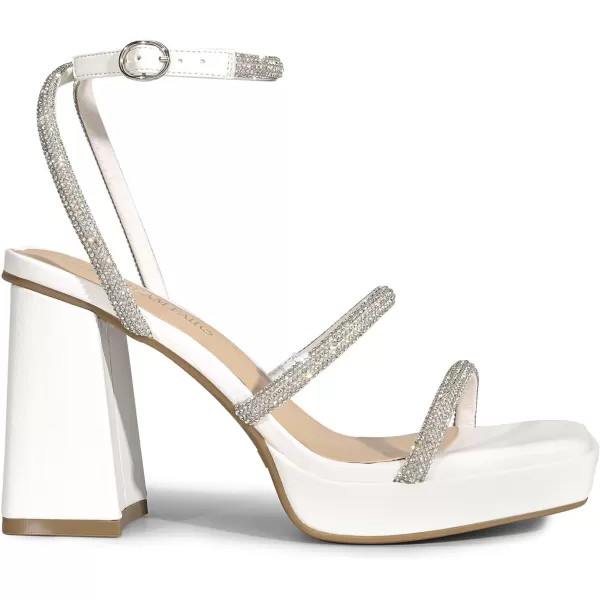 imageDREAM PAIRS Womens Platform Strappy Heels Open Toe Ankle Strap Square Party Sandals Y2K Dress ShoesWhite Rhinestone