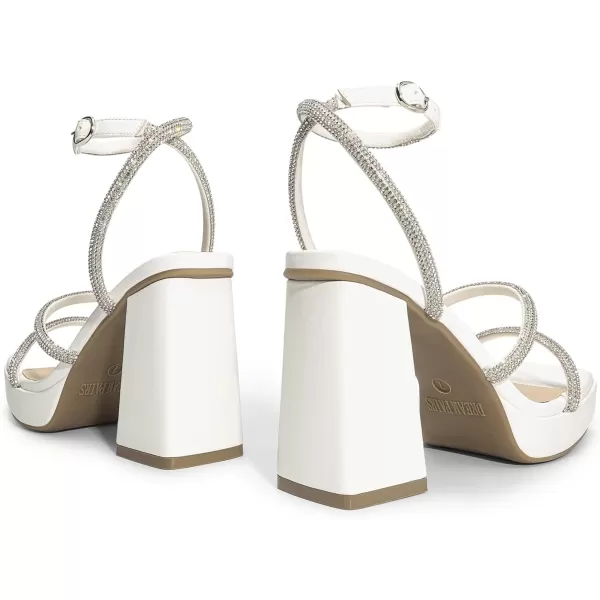 imageDREAM PAIRS Womens Platform Strappy Heels Open Toe Ankle Strap Square Party Sandals Y2K Dress ShoesWhite Rhinestone