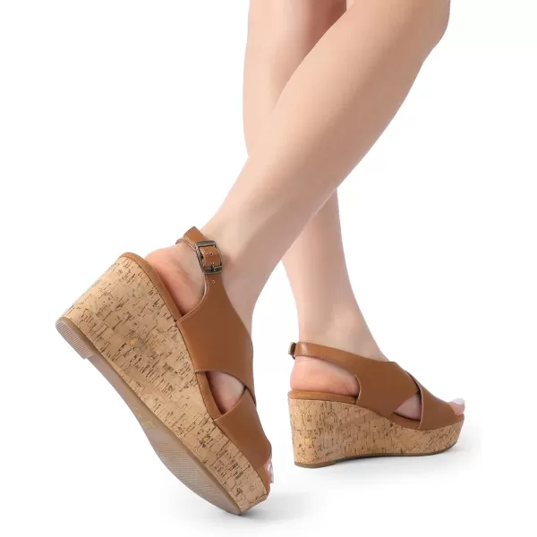 imageDREAM PAIRS Womens Platform Wedge Sandals Comfortable Ankle Strap Sandals for Women Casual Dressy SummerBrownpu