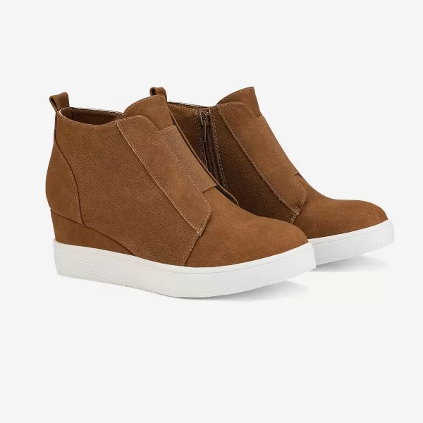 imageDREAM PAIRS Womens Platform Wedge Sneakers Ankle BootiesTan