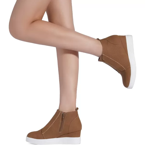 imageDREAM PAIRS Womens Platform Wedge Sneakers Ankle BootiesTan