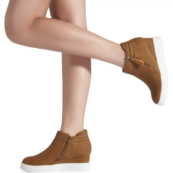 imageDREAM PAIRS Womens Platform Wedge Sneakers Ankle BootiesTan2