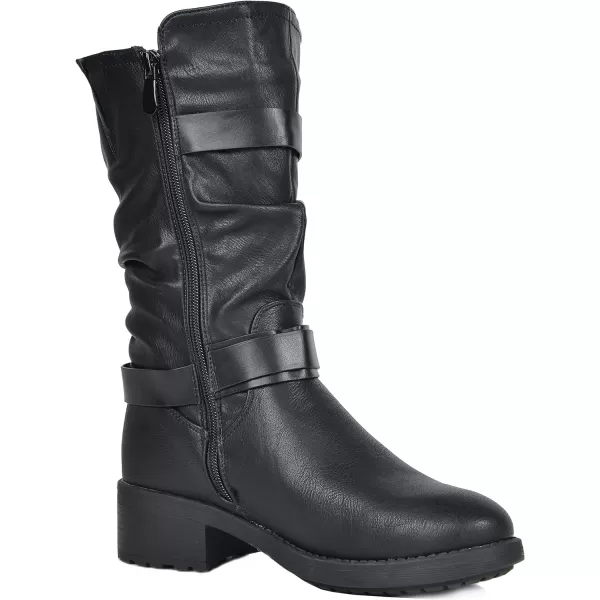 imageDREAM PAIRS Womens Pocono Faux Fur Mid Calf Riding Winter BootsBlack