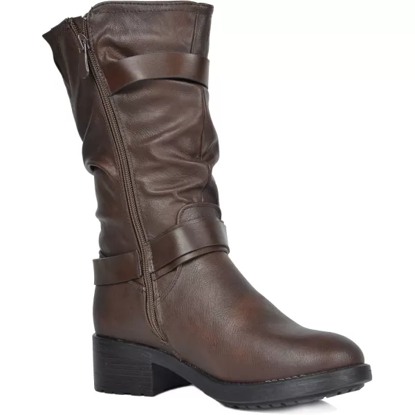 imageDREAM PAIRS Womens Pocono Faux Fur Mid Calf Riding Winter BootsBrown
