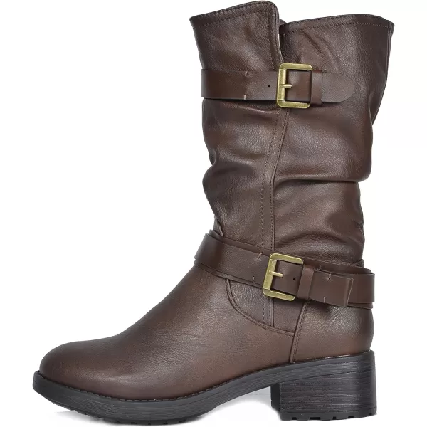 imageDREAM PAIRS Womens Pocono Faux Fur Mid Calf Riding Winter BootsBrown