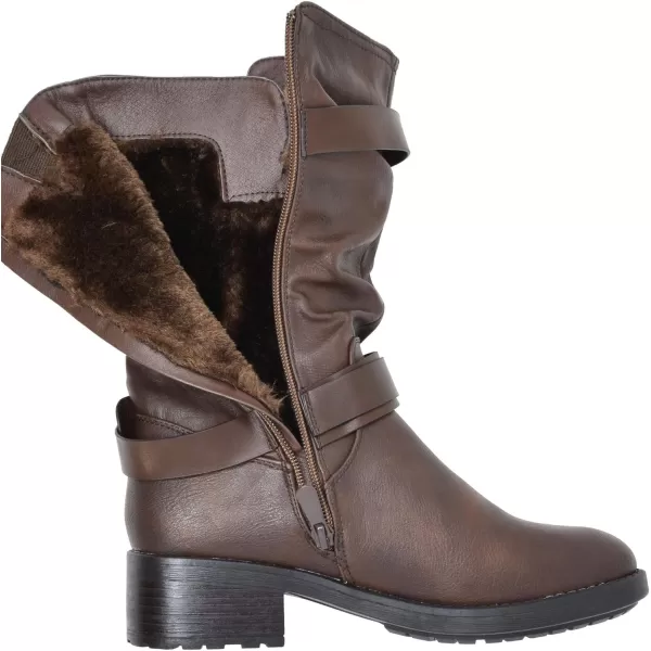 imageDREAM PAIRS Womens Pocono Faux Fur Mid Calf Riding Winter BootsBrown