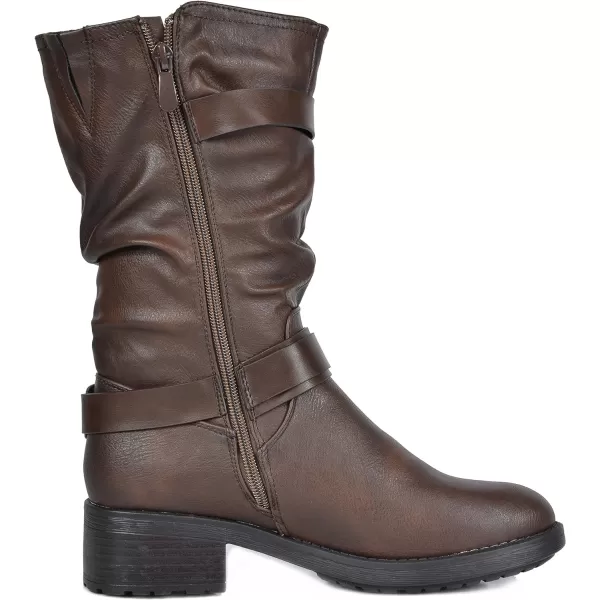 imageDREAM PAIRS Womens Pocono Faux Fur Mid Calf Riding Winter BootsBrown