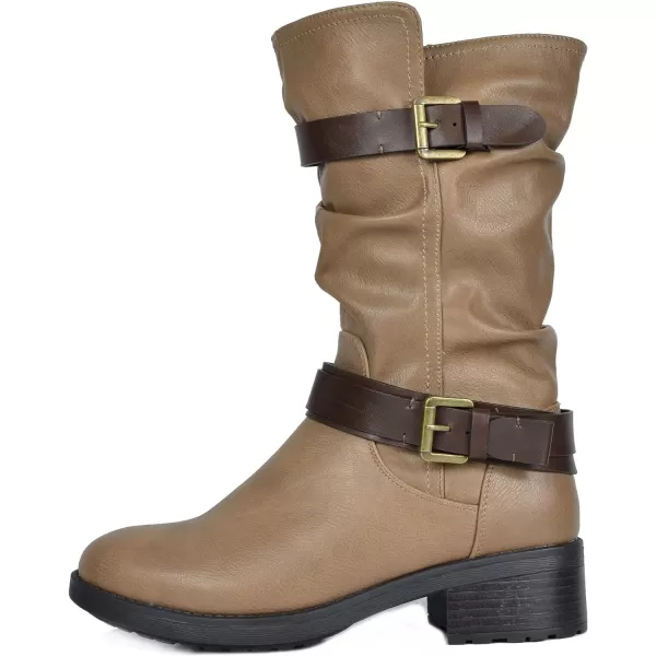 imageDREAM PAIRS Womens Pocono Faux Fur Mid Calf Riding Winter BootsKhaki