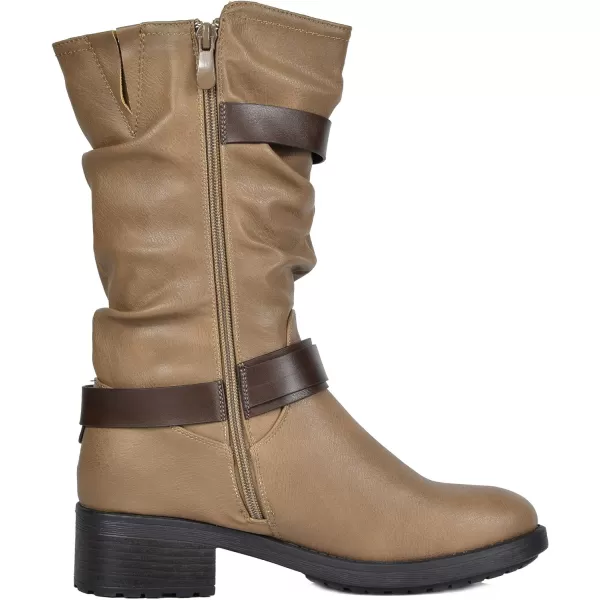 imageDREAM PAIRS Womens Pocono Faux Fur Mid Calf Riding Winter BootsKhaki