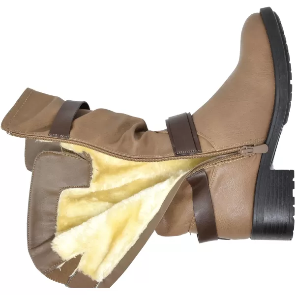 imageDREAM PAIRS Womens Pocono Faux Fur Mid Calf Riding Winter BootsKhaki
