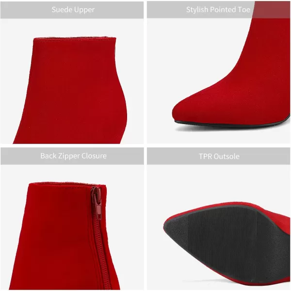 imageDREAM PAIRS Womens Pointed Toe High Heel Ankle BootiesKalila RedSuede