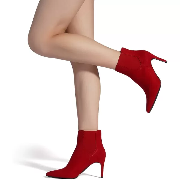 imageDREAM PAIRS Womens Pointed Toe Stiletto High Heel Ankle BootiesKizzy1 RedSuede