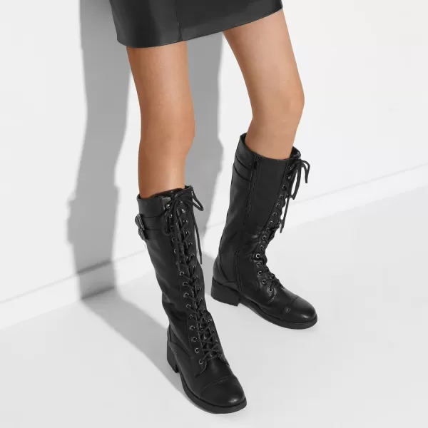 imageDREAM PAIRS Womens Pu Knee High Riding Combat BootsGeorgiablack