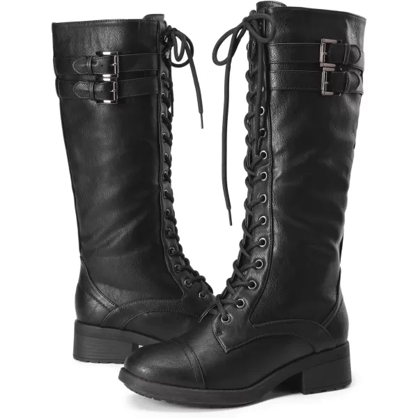 imageDREAM PAIRS Womens Pu Knee High Riding Combat BootsGeorgiablack