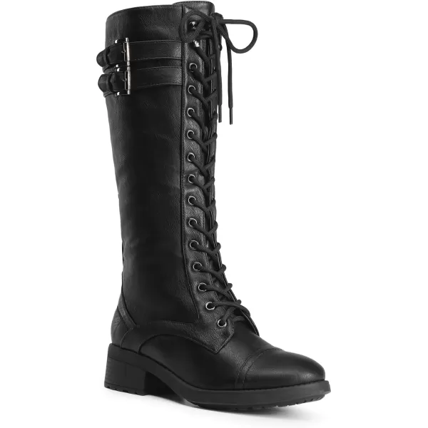 imageDREAM PAIRS Womens Pu Knee High Riding Combat BootsGeorgiablack