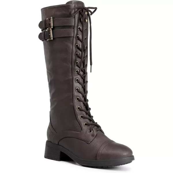 imageDREAM PAIRS Womens Pu Knee High Riding Combat BootsGeorgiabrown
