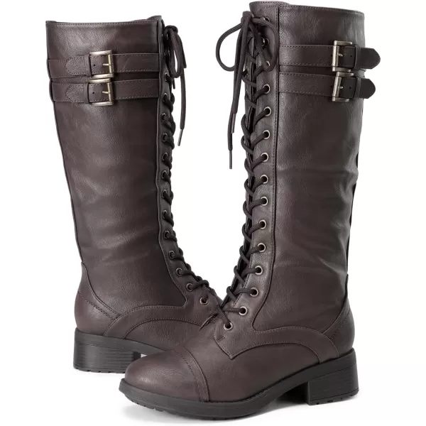 imageDREAM PAIRS Womens Pu Knee High Riding Combat BootsGeorgiabrown