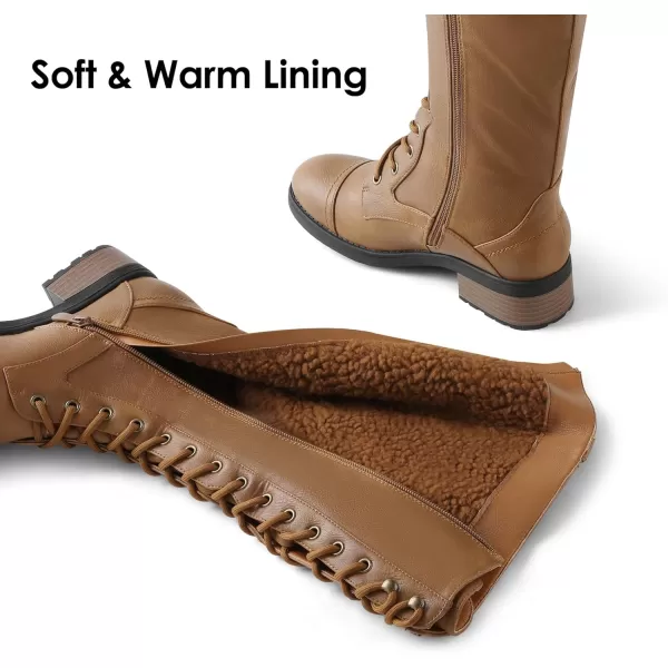 imageDREAM PAIRS Womens Pu Knee High Riding Combat BootsGeorgiacamel