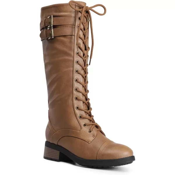 imageDREAM PAIRS Womens Pu Knee High Riding Combat BootsGeorgiacamel