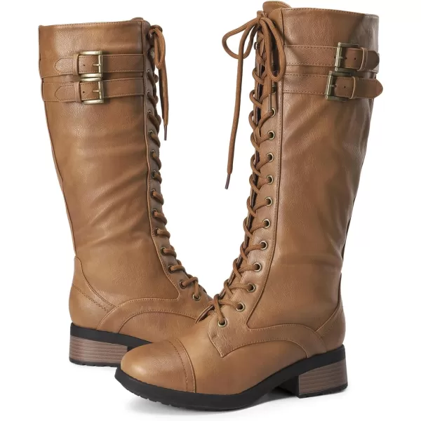 imageDREAM PAIRS Womens Pu Knee High Riding Combat BootsGeorgiacamel