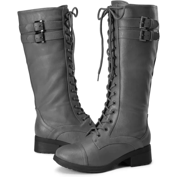 imageDREAM PAIRS Womens Pu Knee High Riding Combat BootsGeorgiagrey