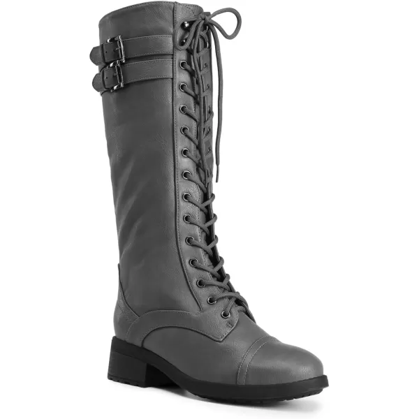 imageDREAM PAIRS Womens Pu Knee High Riding Combat BootsGeorgiagrey