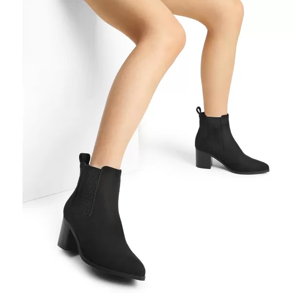 imageDREAM PAIRS Womens Retro Elastic Chelsea Ankle Boots Fashion Low Chunky Block Heel Pointed Toe Fall Heeled Booties ShoesBlacksuede