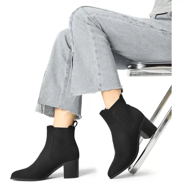 imageDREAM PAIRS Womens Retro Elastic Chelsea Ankle Boots Fashion Low Chunky Block Heel Pointed Toe Fall Heeled Booties ShoesBlacksuede