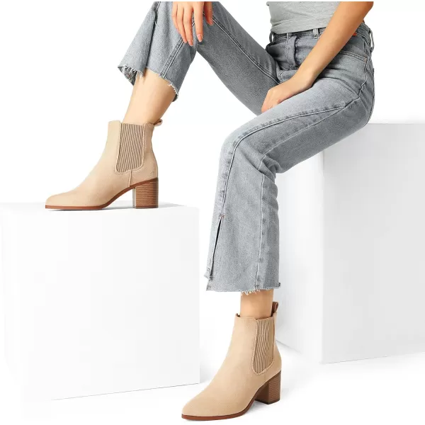 imageDREAM PAIRS Womens Retro Elastic Chelsea Ankle Boots Fashion Low Chunky Block Heel Pointed Toe Fall Heeled Booties ShoesNudesuede