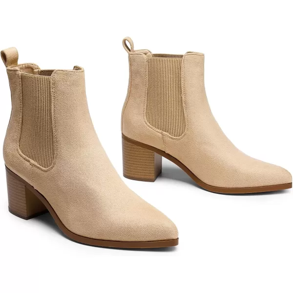 imageDREAM PAIRS Womens Retro Elastic Chelsea Ankle Boots Fashion Low Chunky Block Heel Pointed Toe Fall Heeled Booties ShoesNudesuede
