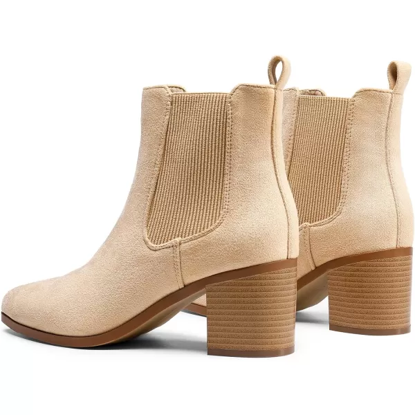 imageDREAM PAIRS Womens Retro Elastic Chelsea Ankle Boots Fashion Low Chunky Block Heel Pointed Toe Fall Heeled Booties ShoesNudesuede