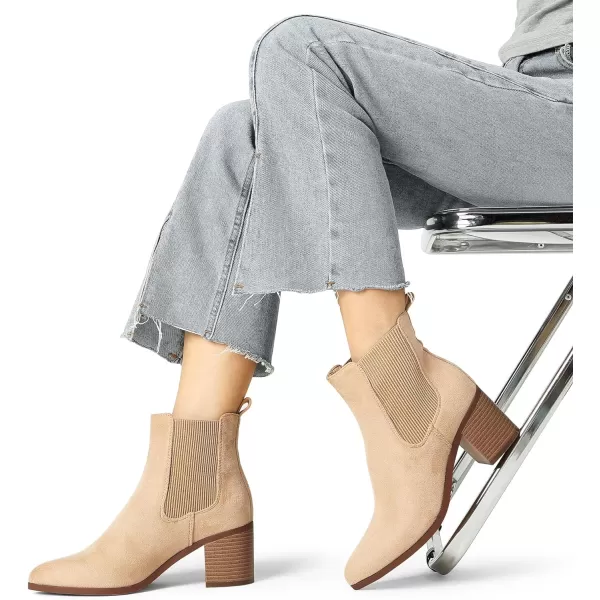 imageDREAM PAIRS Womens Retro Elastic Chelsea Ankle Boots Fashion Low Chunky Block Heel Pointed Toe Fall Heeled Booties ShoesNudesuede