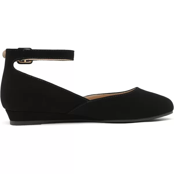 imageDREAM PAIRS Womens Revona Low Wedge Ankle Strap Flats ShoesBlack Nubuck