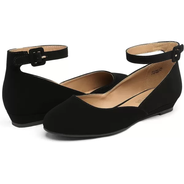 imageDREAM PAIRS Womens Revona Low Wedge Ankle Strap Flats ShoesBlack Nubuck