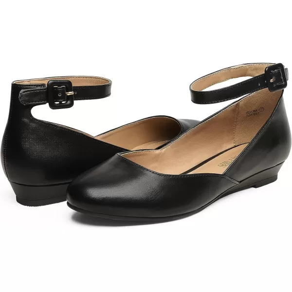 imageDREAM PAIRS Womens Revona Low Wedge Ankle Strap Flats ShoesBlack Pu